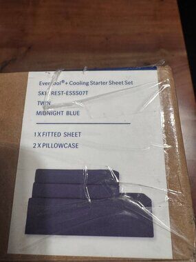 NEW Twin Rest Evercool + Cooling Fitted Sheet & 2 Pillow Cases in Midnight Blue